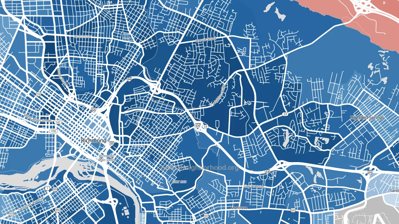 23223, VA block-group political-lean map