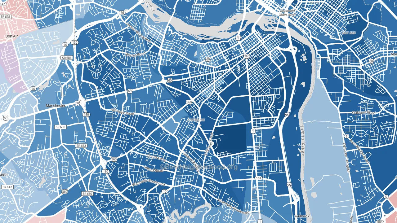 23224, VA block-group political-lean map