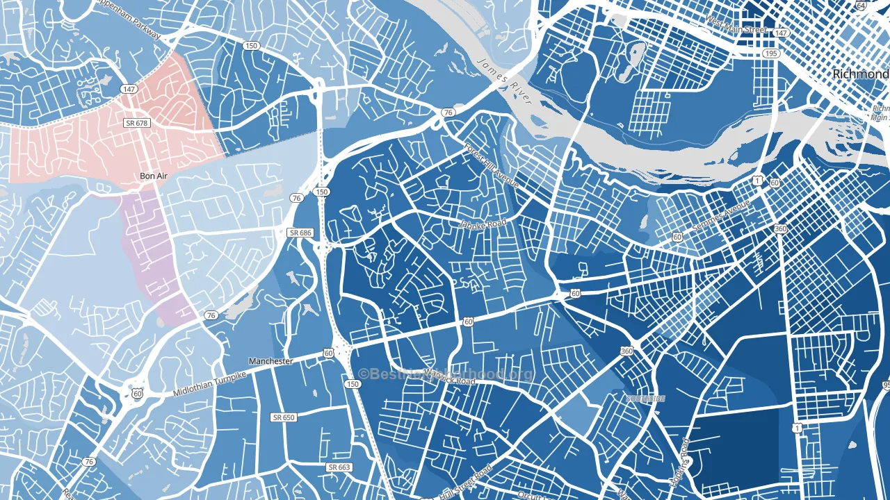 23225, VA block-group political-lean map