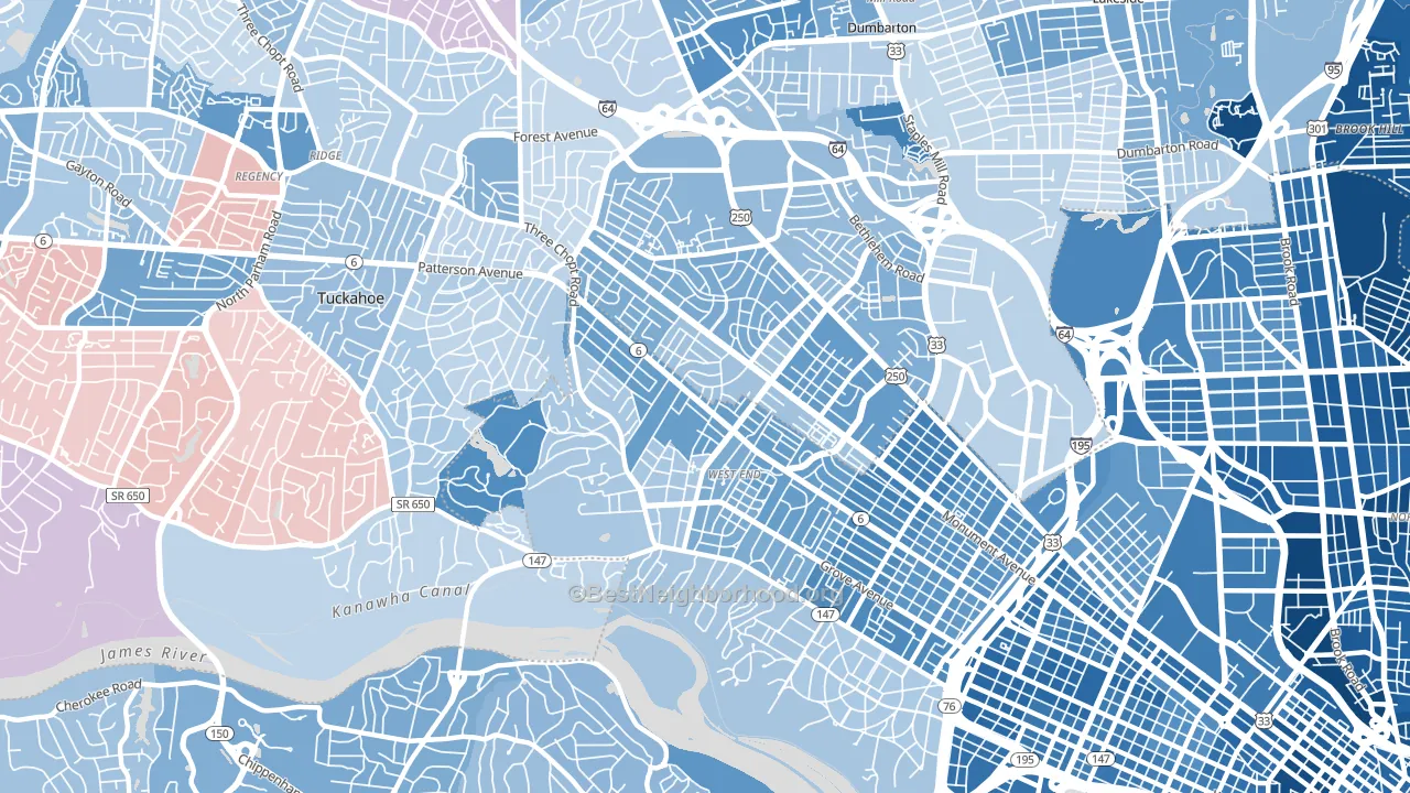 23226, VA block-group political-lean map