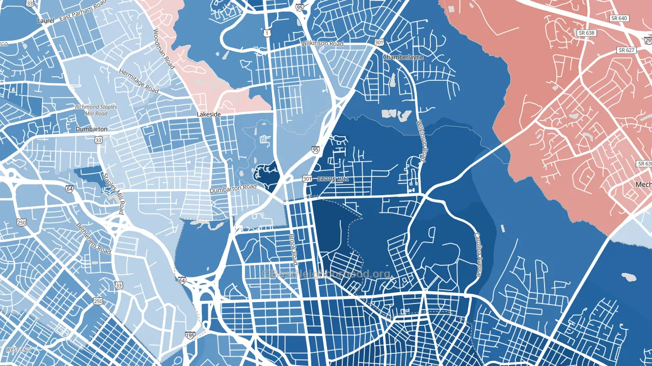 23227, VA block-group political-lean map