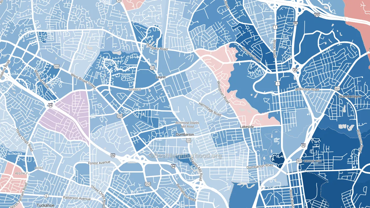23228, VA block-group political-lean map