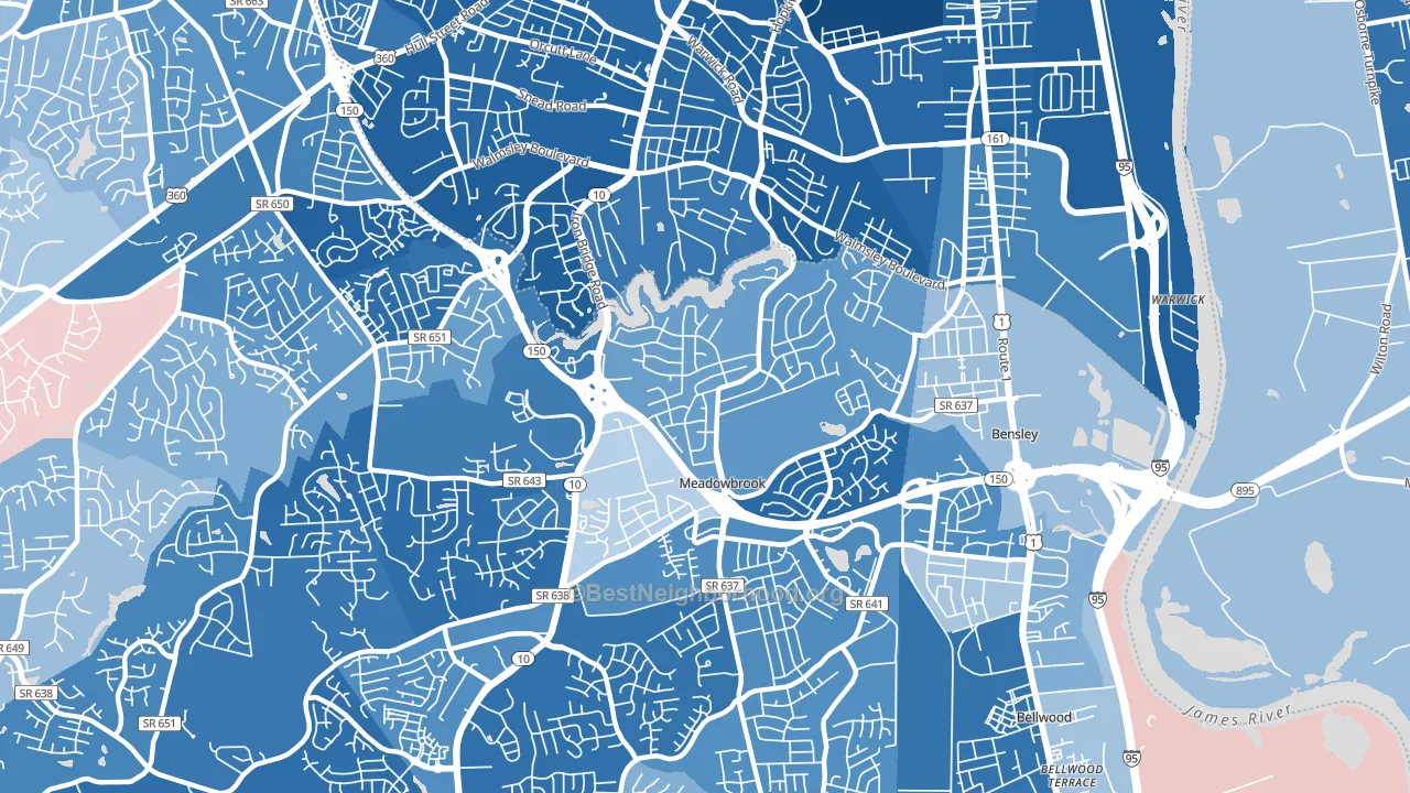 23234, VA block-group political-lean map