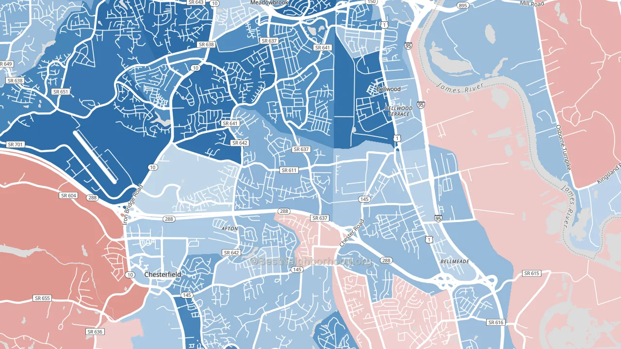 23237, VA block-group political-lean map