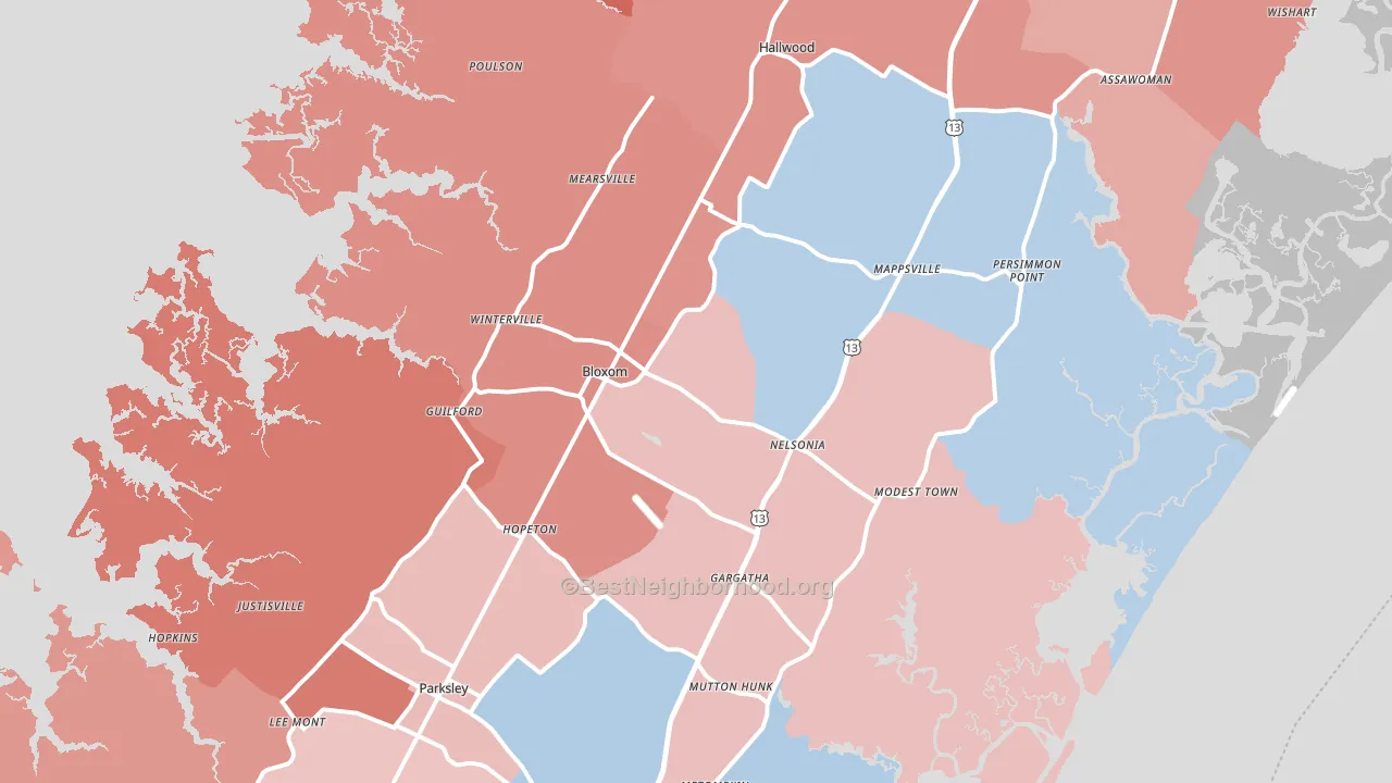 23308, VA block-group political-lean map
