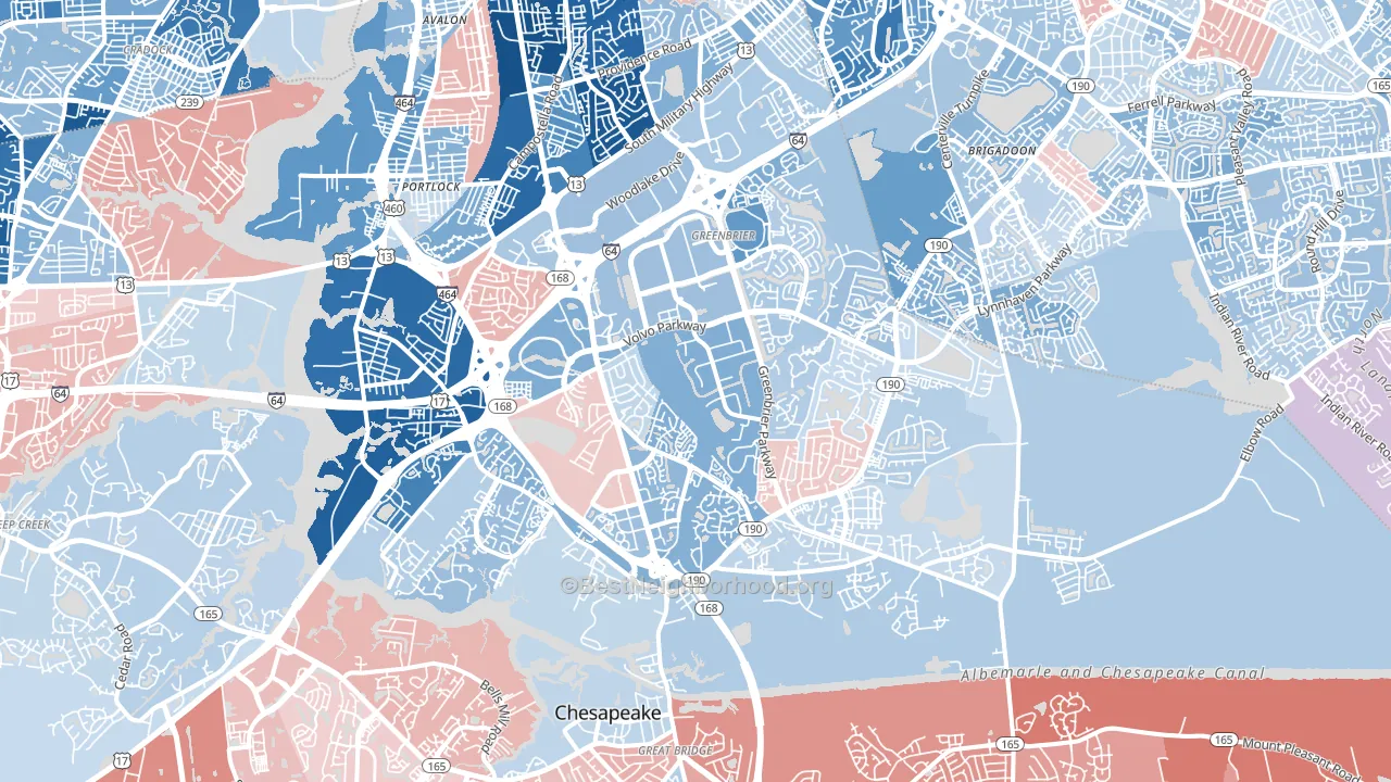 23320, VA block-group political-lean map