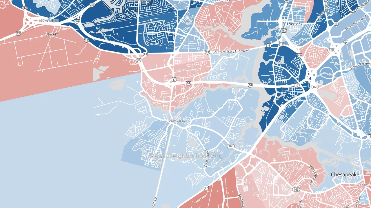 23323, VA block-group political-lean map