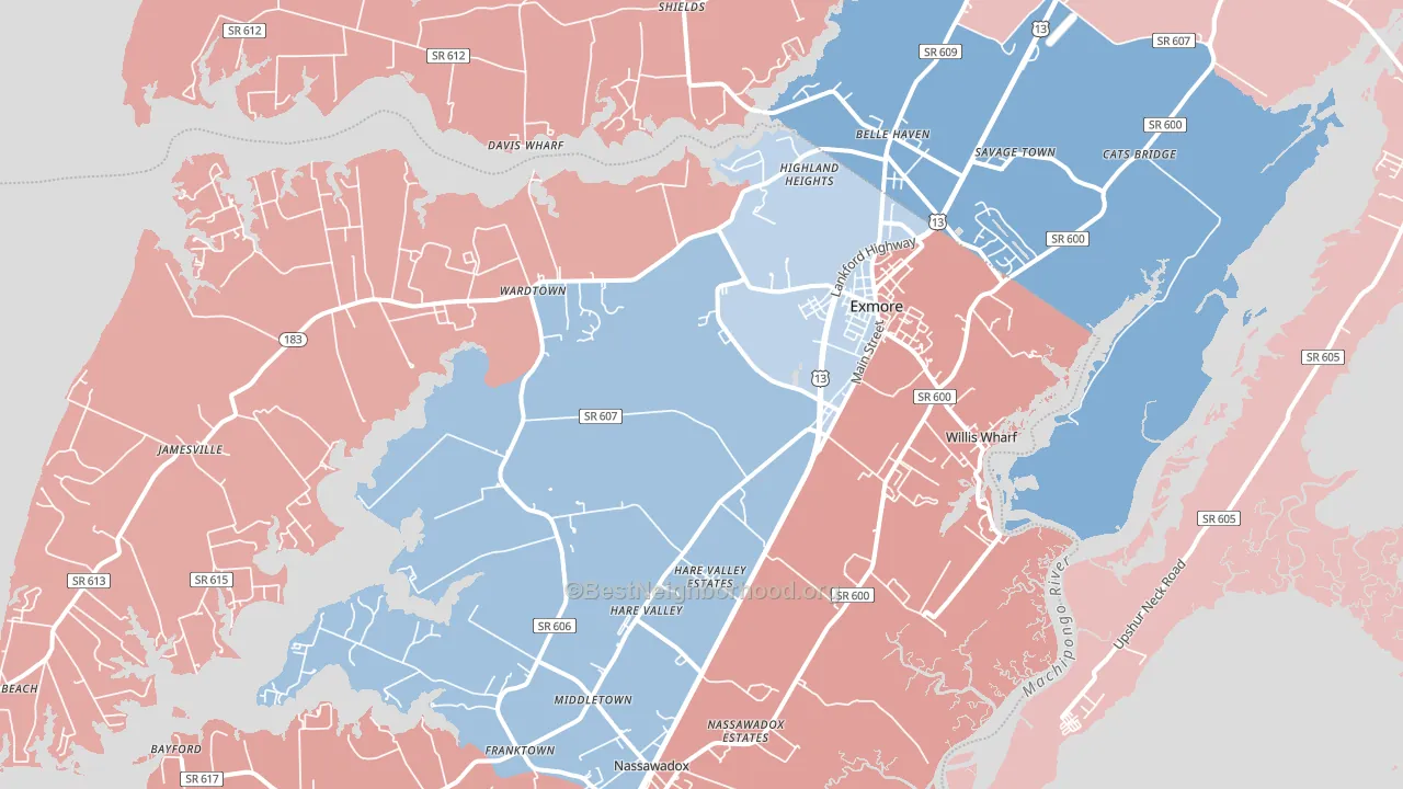 23350, VA block-group political-lean map