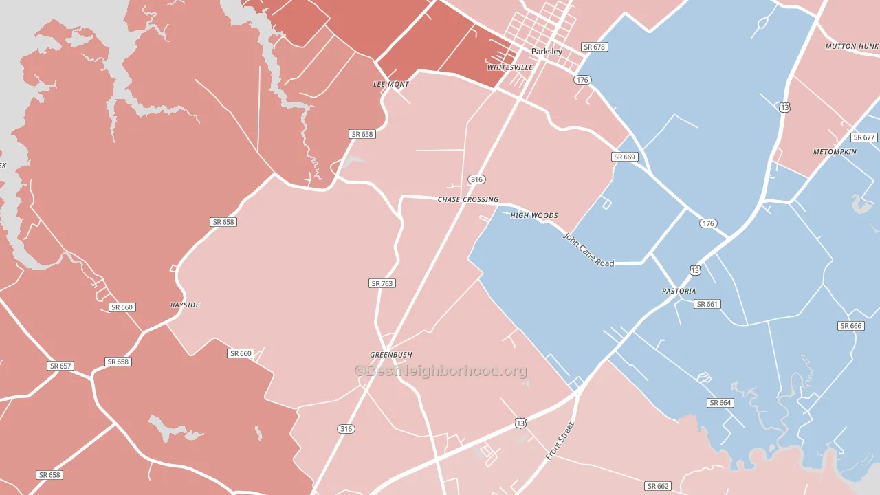 23357, VA block-group political-lean map