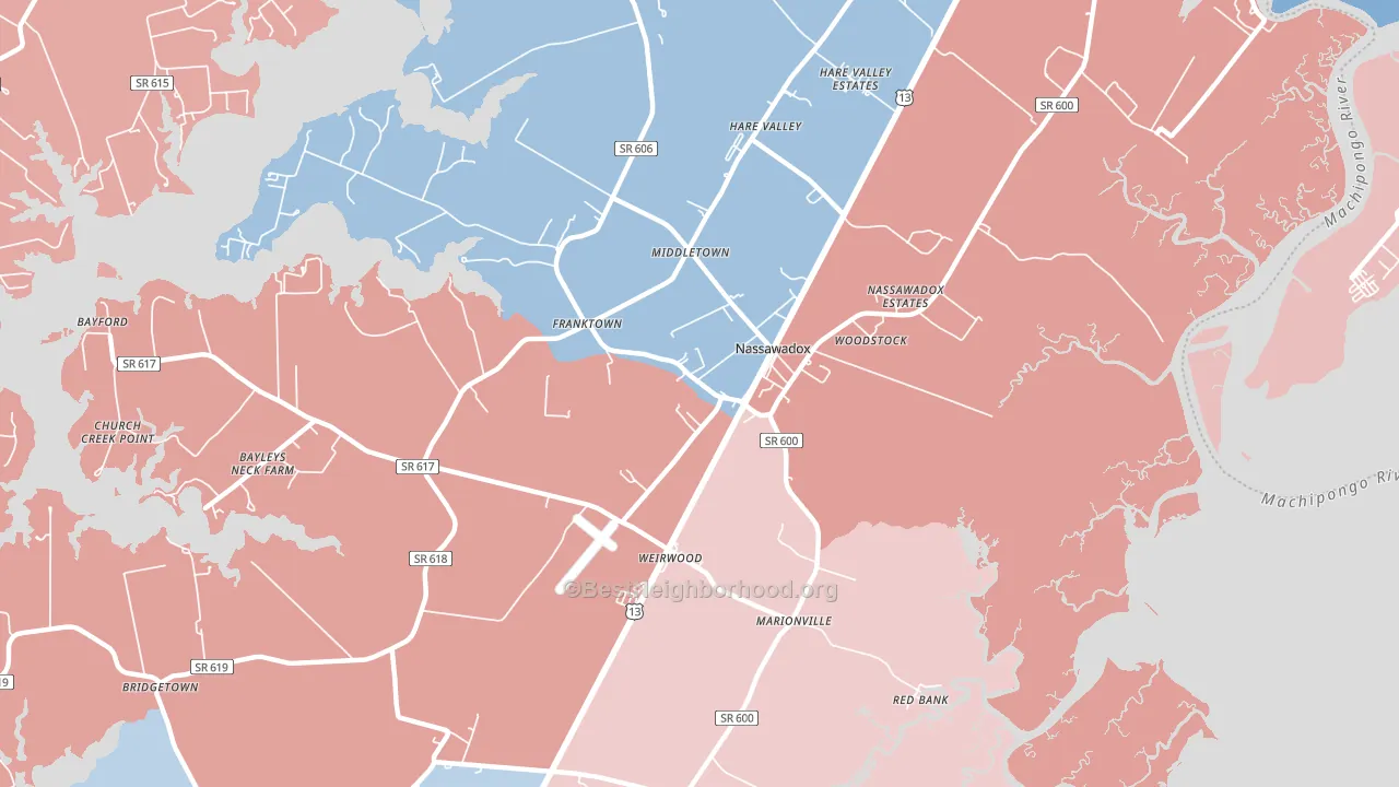 23413, VA block-group political-lean map