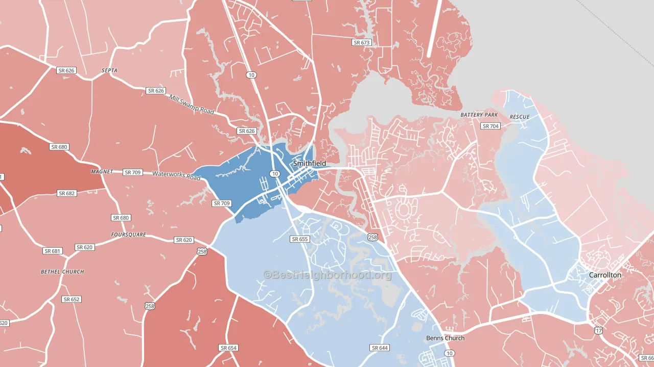 23430, VA block-group political-lean map