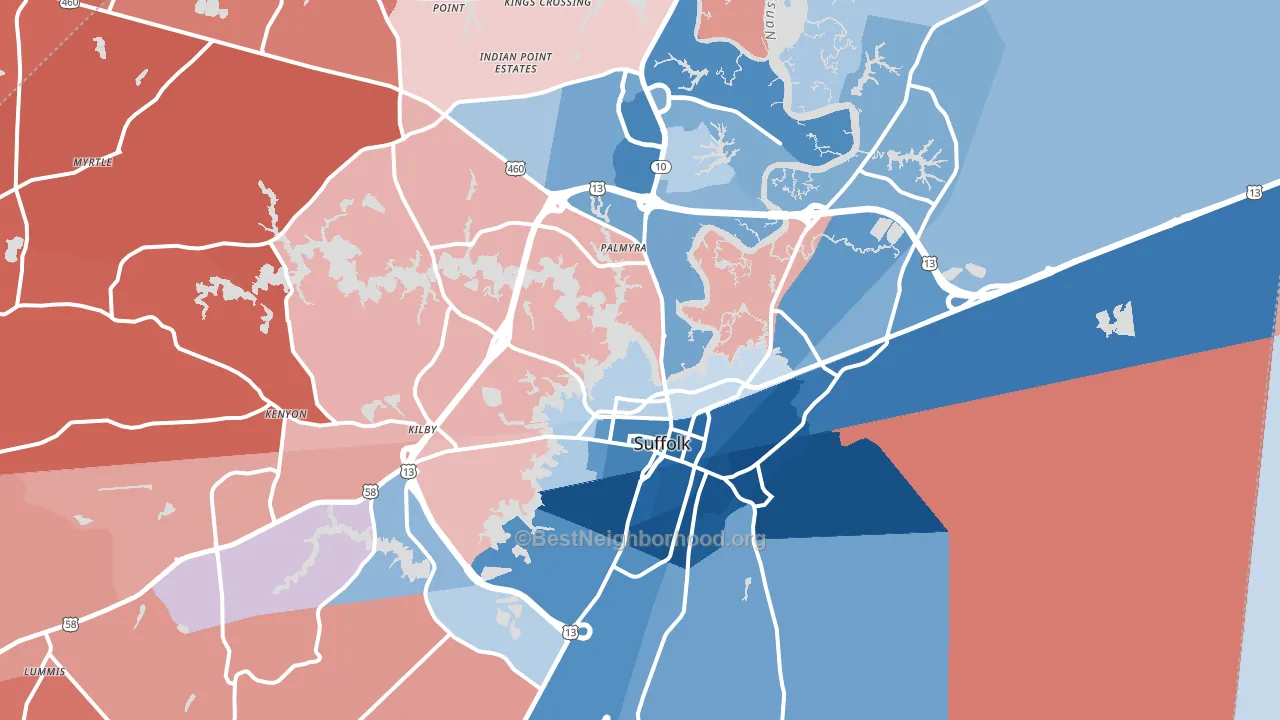 23434, VA block-group political-lean map