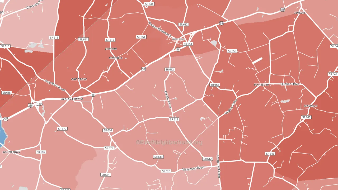23437, VA block-group political-lean map