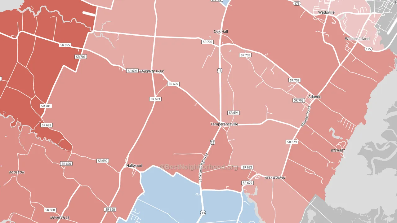 23442, VA block-group political-lean map