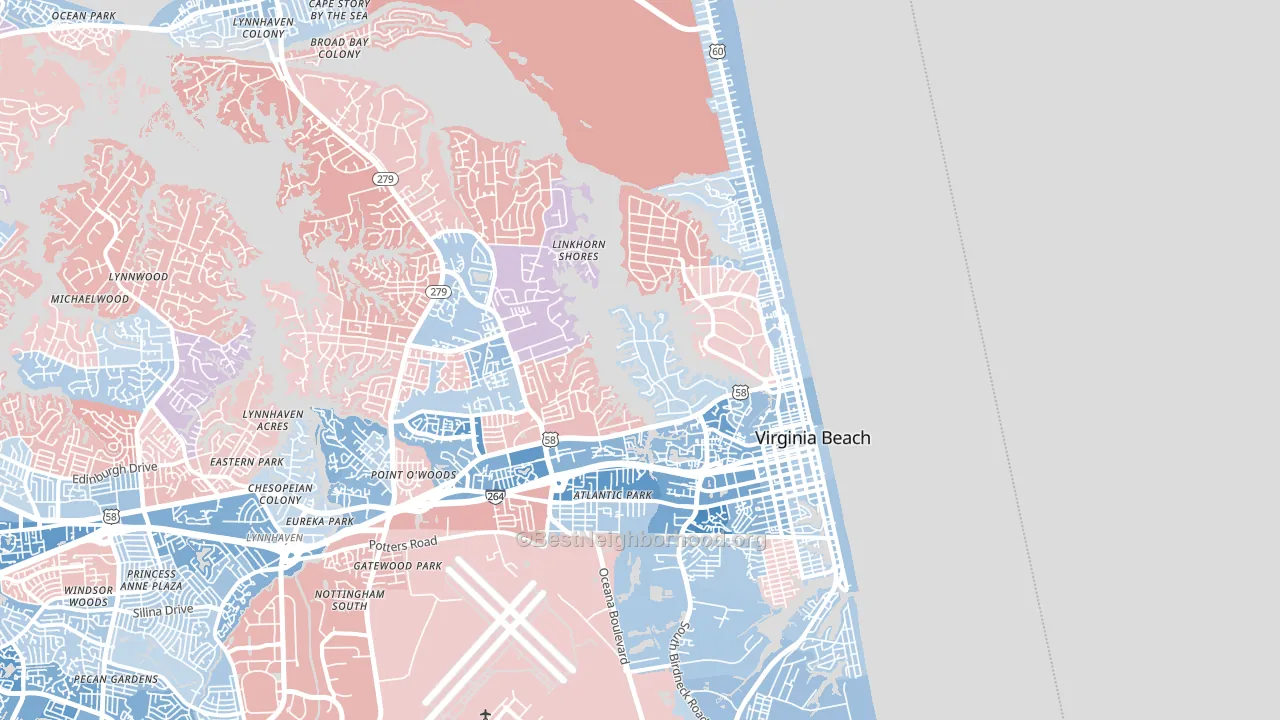 23451, VA block-group political-lean map