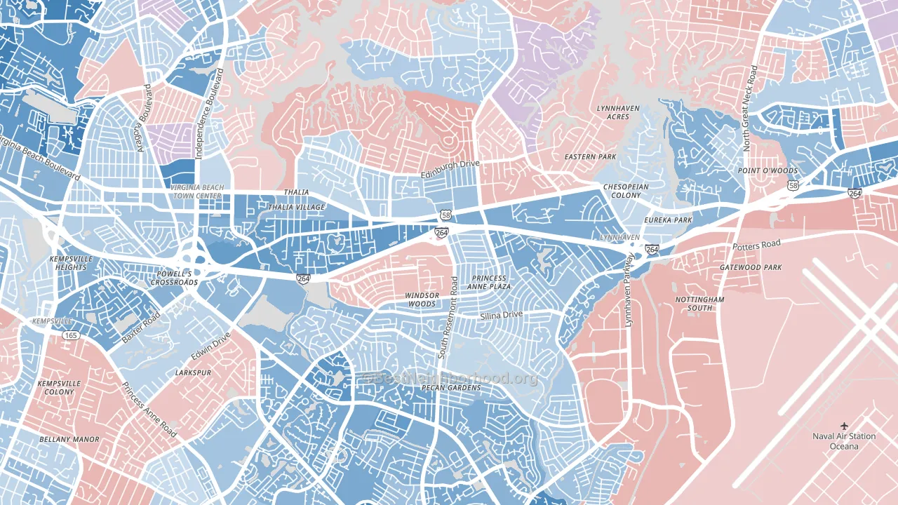 23452, VA block-group political-lean map