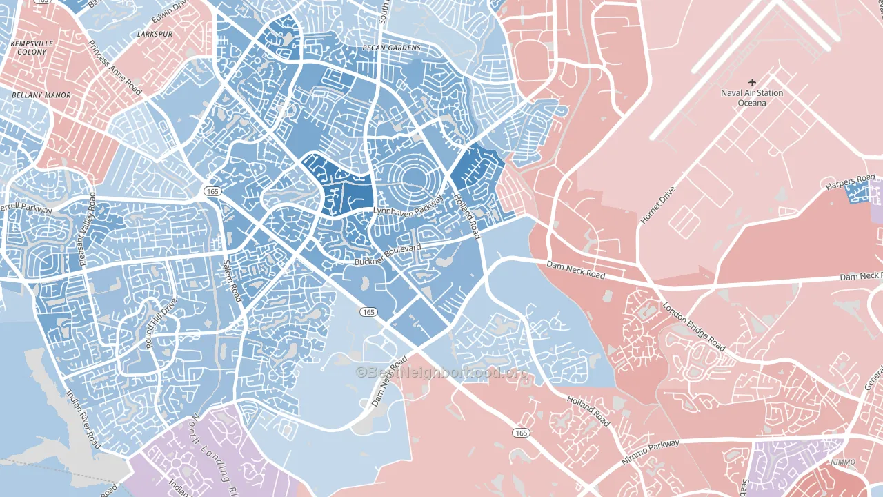23453, VA block-group political-lean map