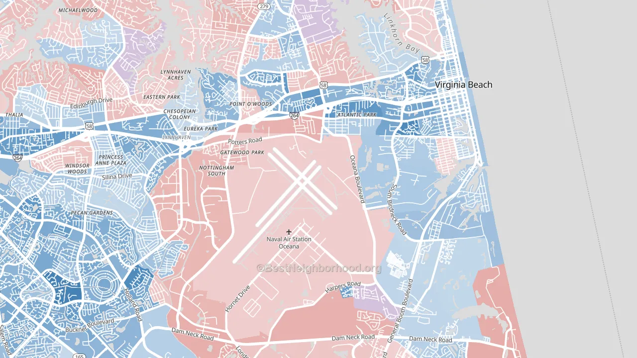 23454, VA block-group political-lean map