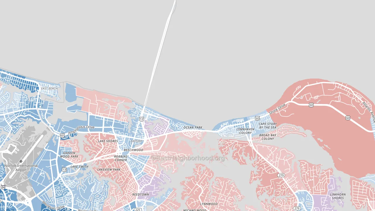 23459, VA block-group political-lean map