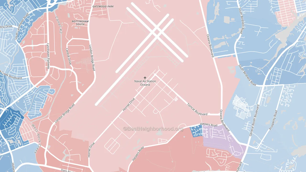 23460, VA block-group political-lean map