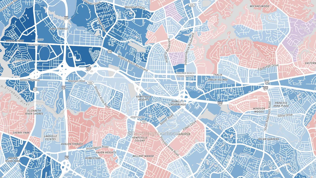 23462, VA block-group political-lean map