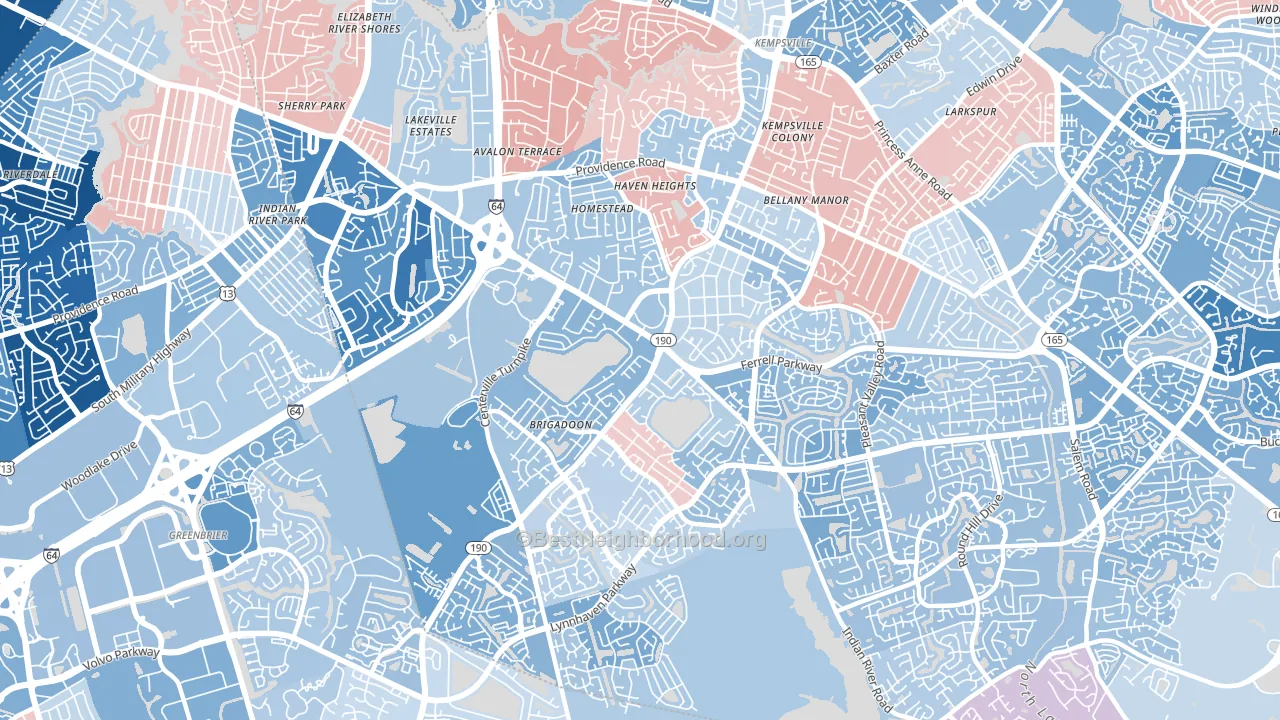 23464, VA block-group political-lean map
