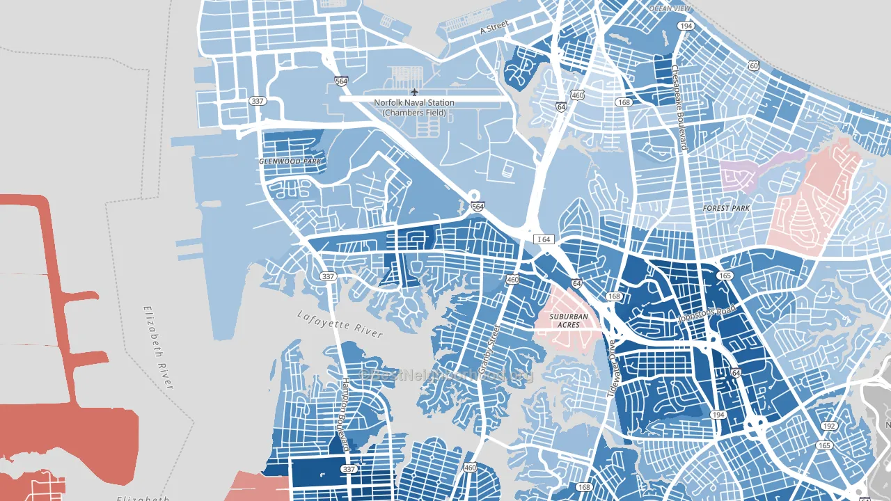 23505, VA block-group political-lean map