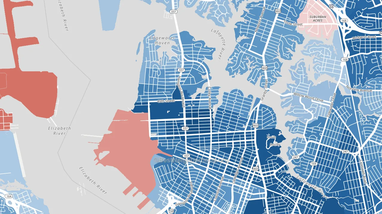 23508, VA block-group political-lean map