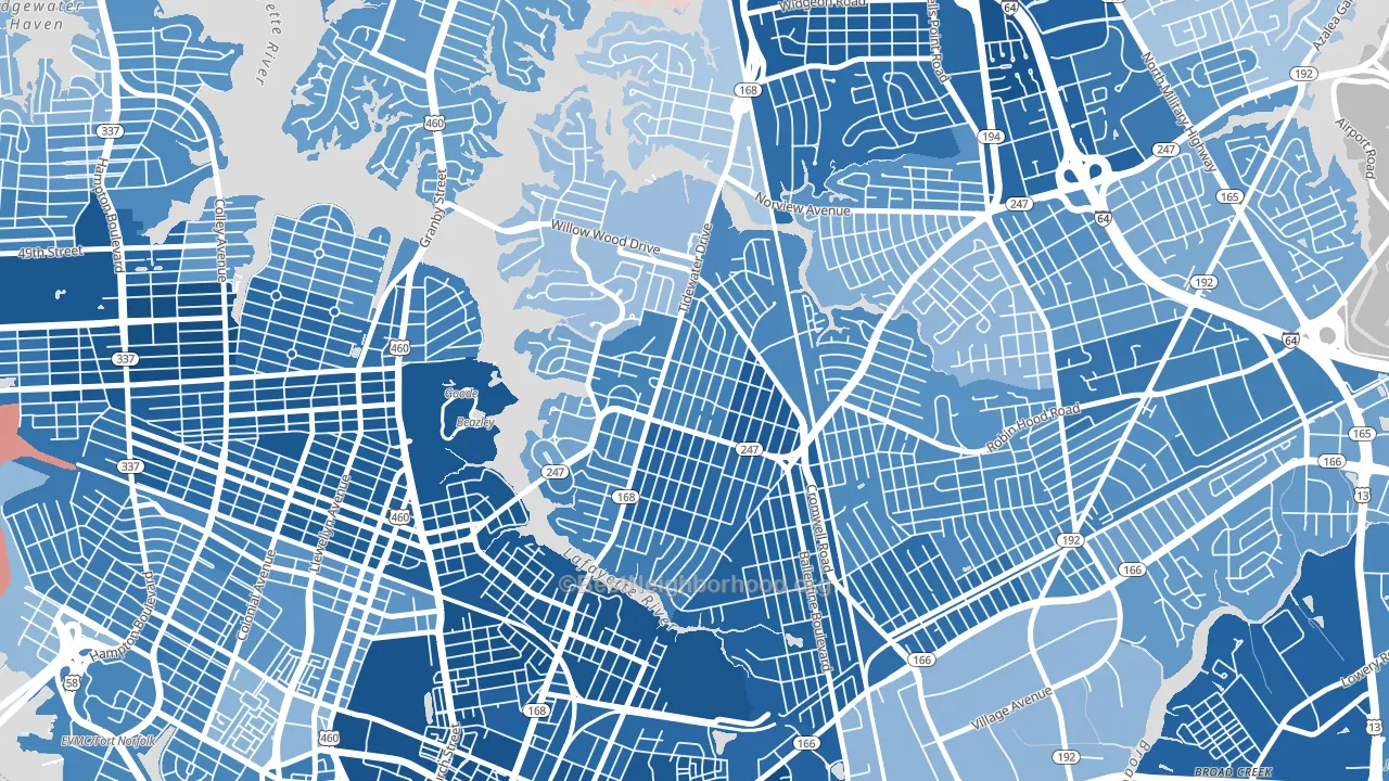 23509, VA block-group political-lean map