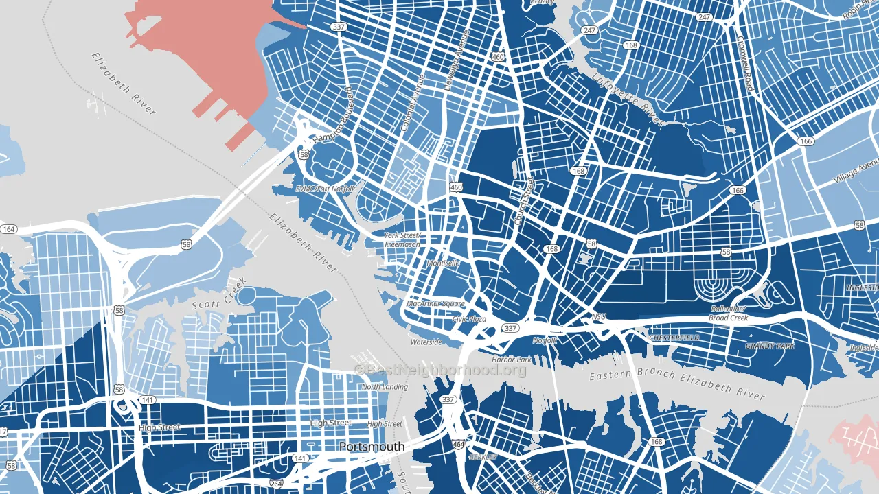23510, VA block-group political-lean map