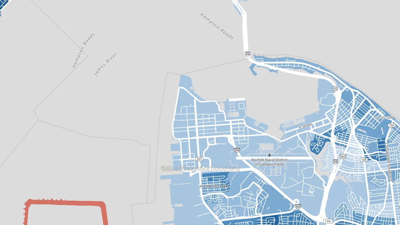 23511, VA block-group political-lean map