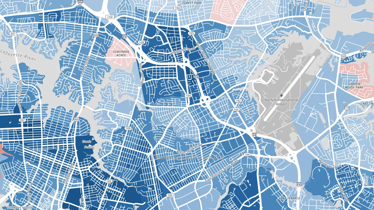 23513, VA block-group political-lean map