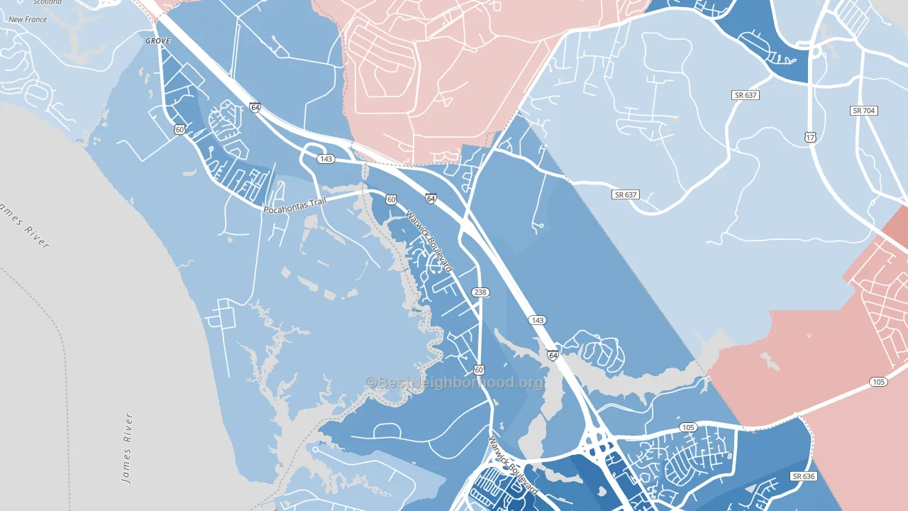 23603, VA block-group political-lean map