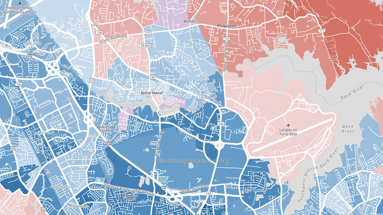 23665, VA block-group political-lean map