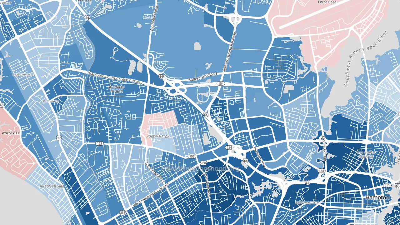 23666, VA block-group political-lean map