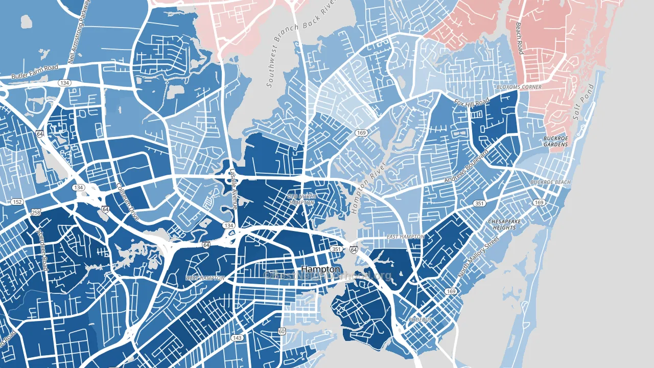 23669, VA block-group political-lean map