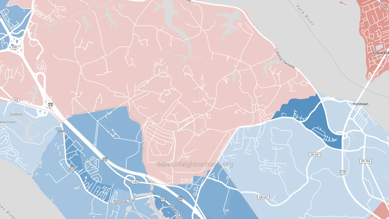 23691, VA block-group political-lean map