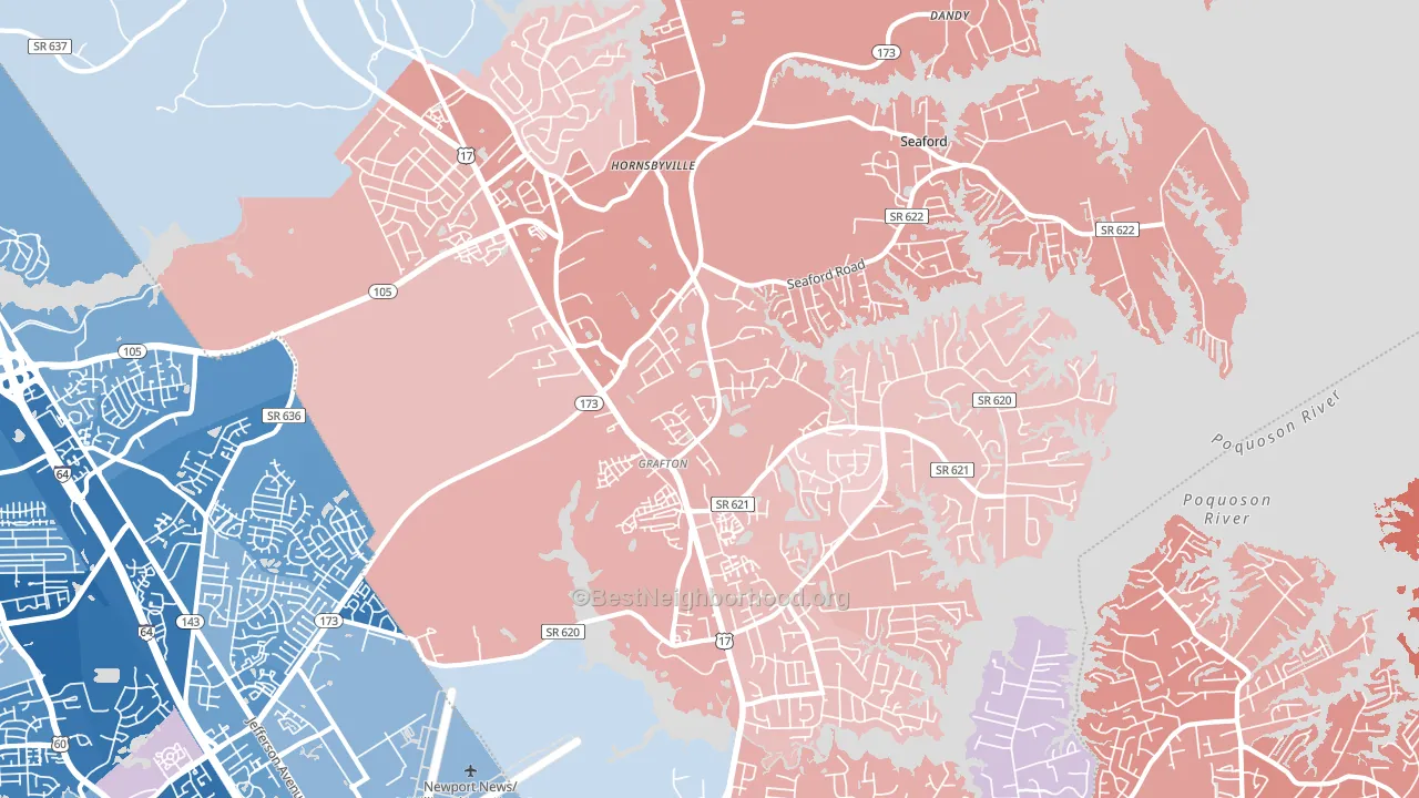 23692, VA block-group political-lean map