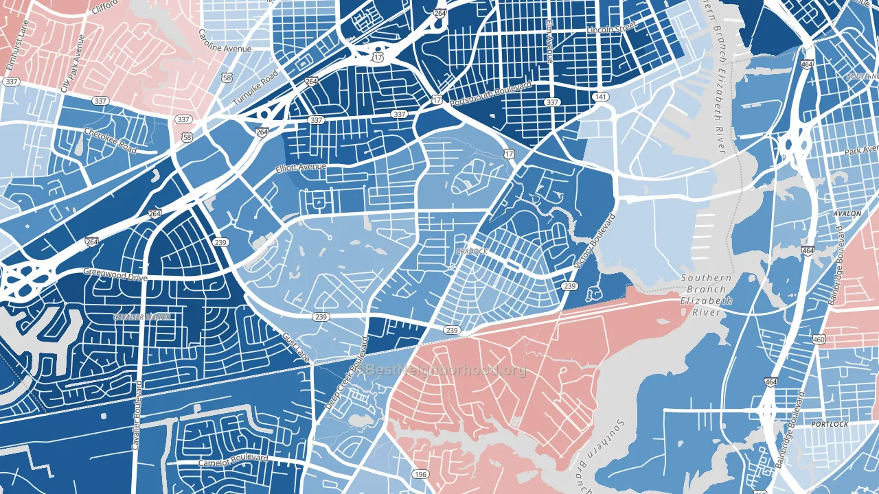 23702, VA block-group political-lean map