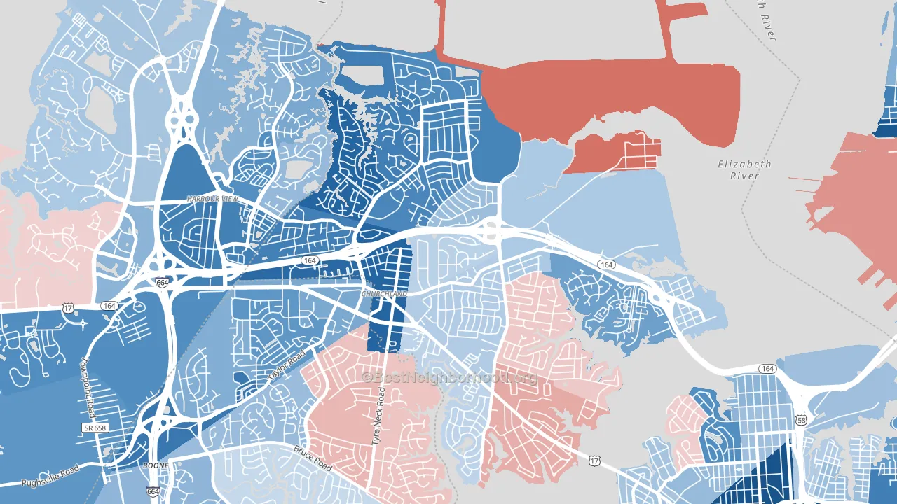 23703, VA block-group political-lean map