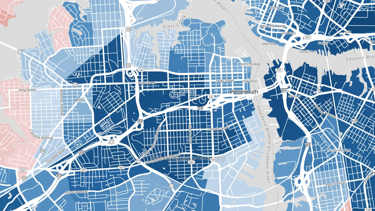 23704, VA block-group political-lean map