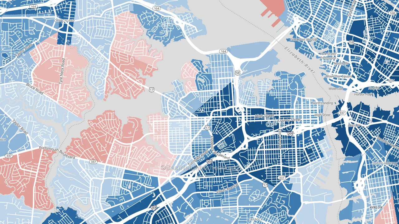 23707, VA block-group political-lean map