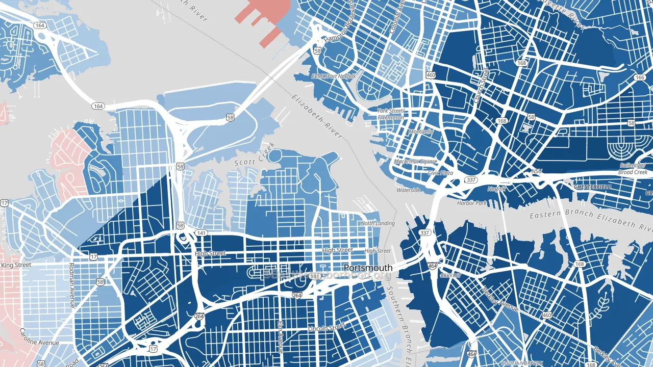 23708, VA block-group political-lean map