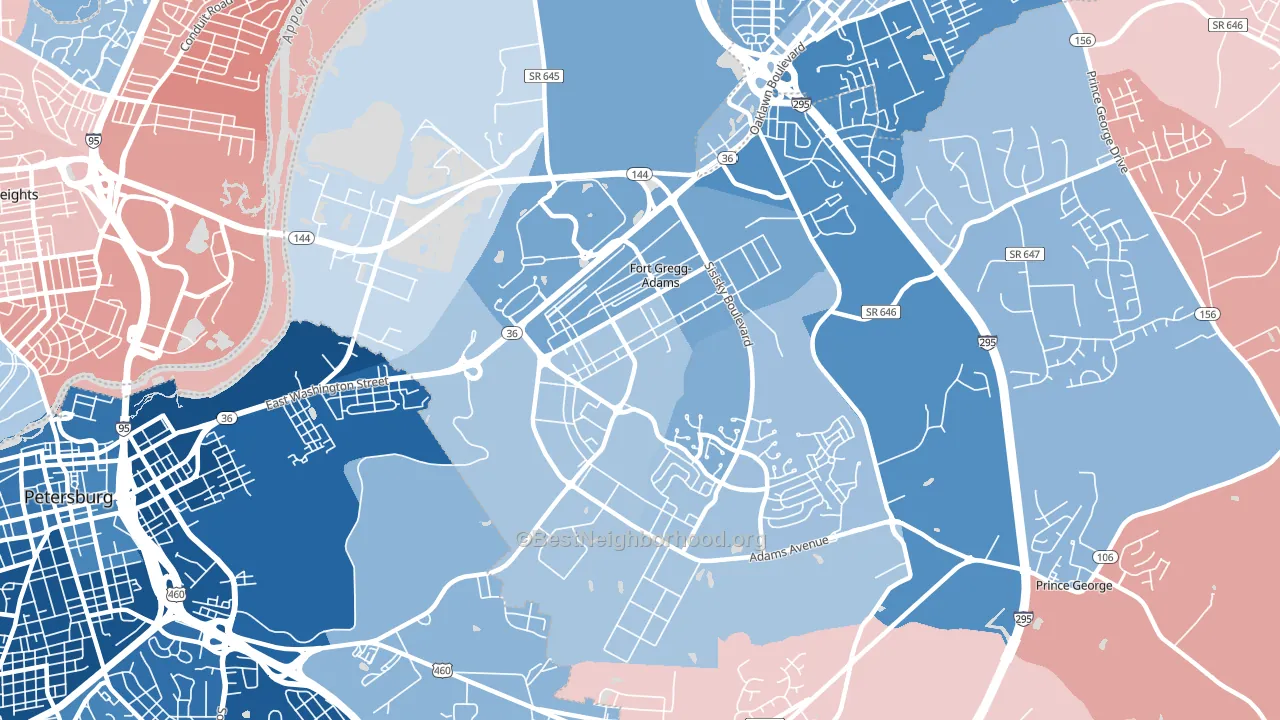 23801, VA block-group political-lean map