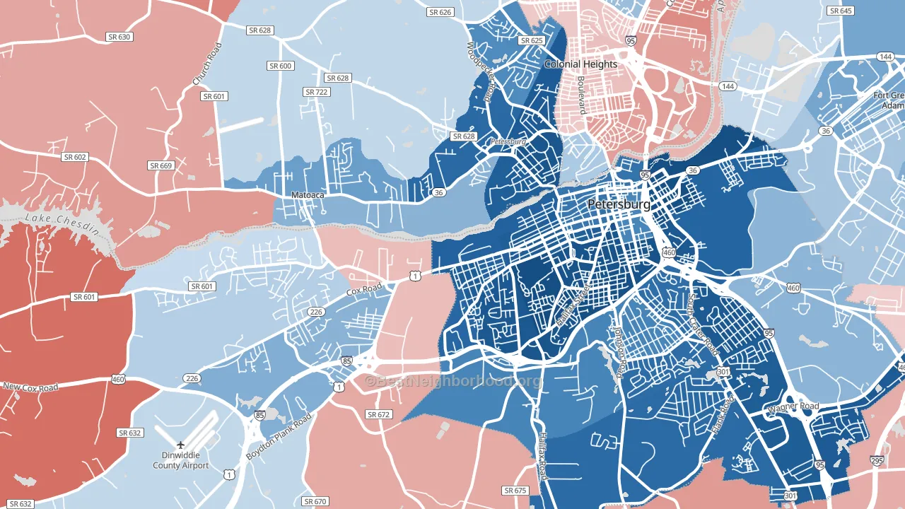 23803, VA block-group political-lean map