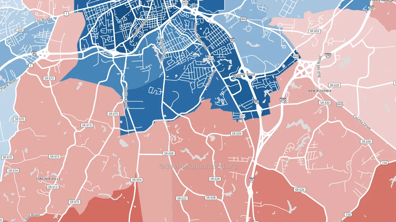 23805, VA block-group political-lean map