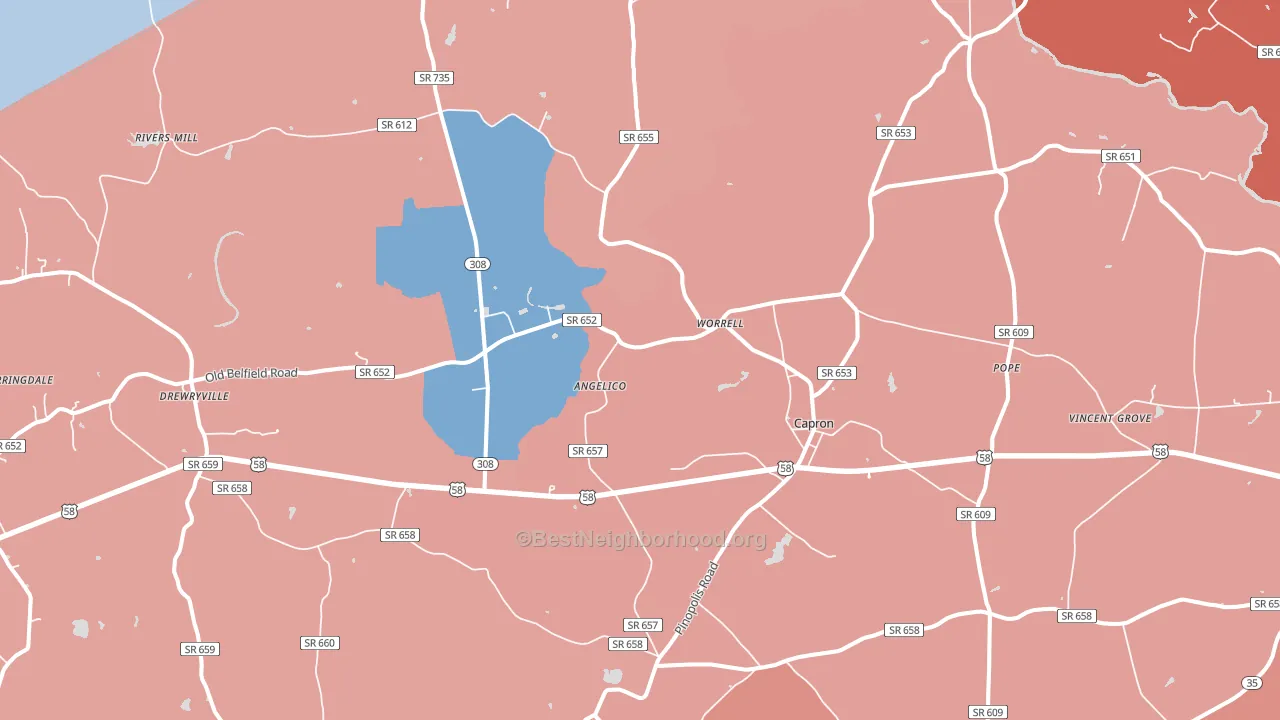 23829, VA block-group political-lean map