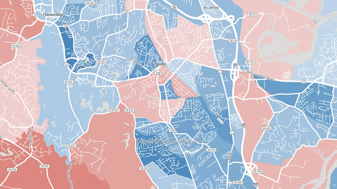 23831, VA block-group political-lean map