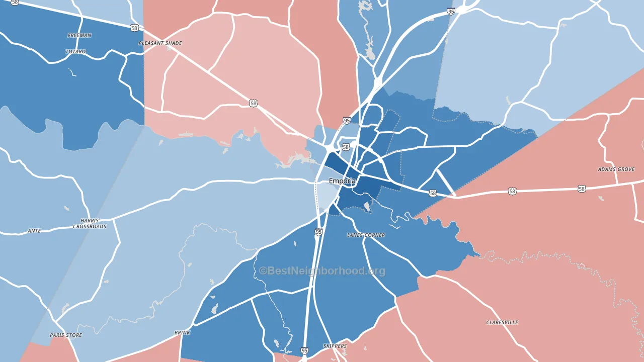 23847, VA block-group political-lean map
