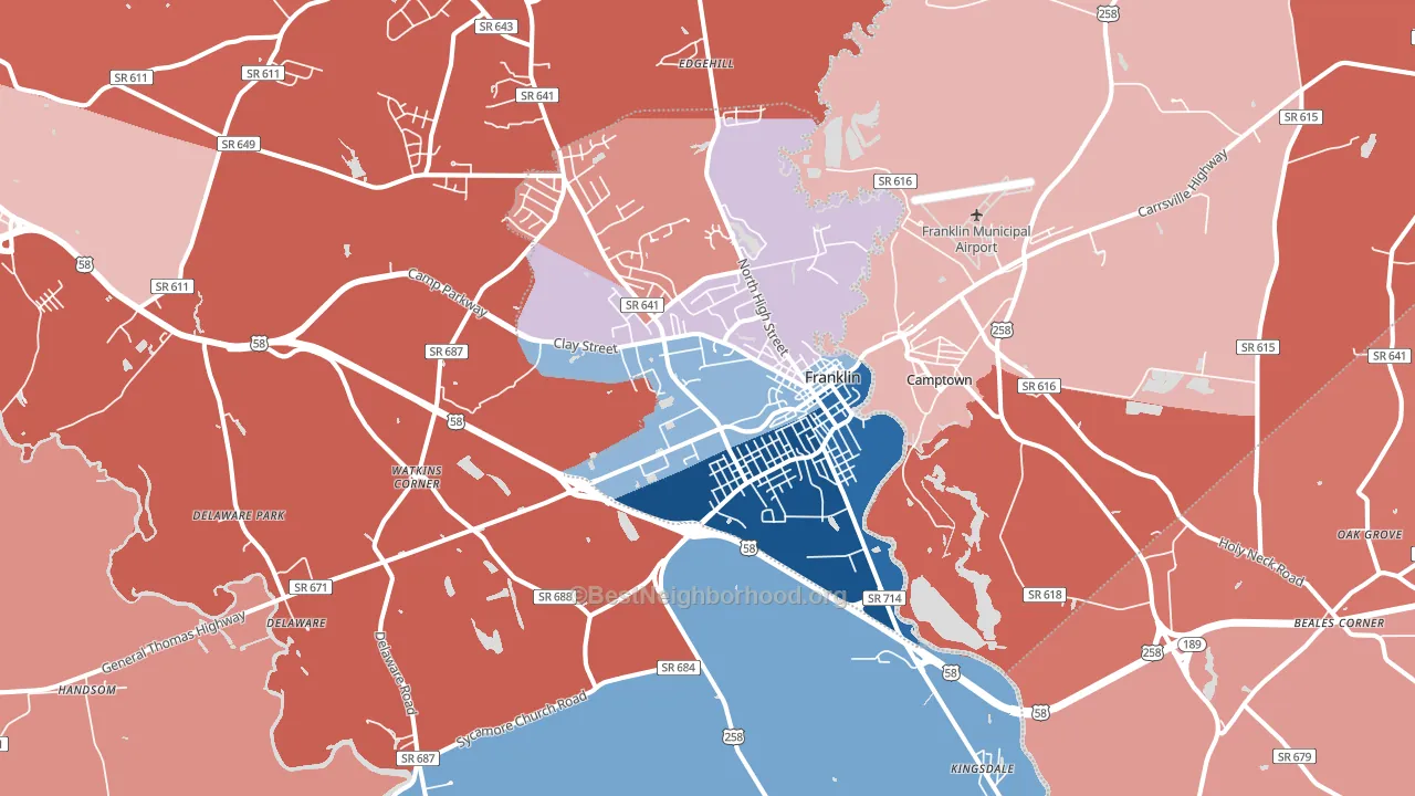 23851, VA block-group political-lean map